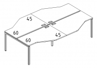Рабочая станция со столами эргономичными "Техно" на металлокаркасе DUE (4х160)