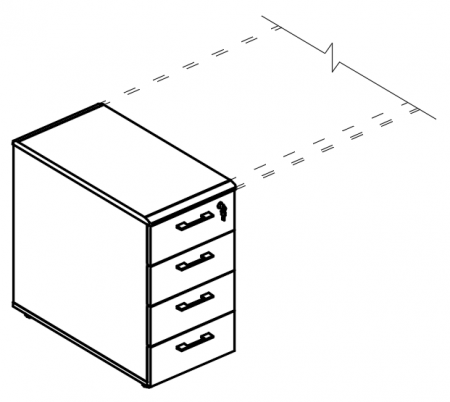 Тумба приставная 4-х ящичная с замком (2 скоса)