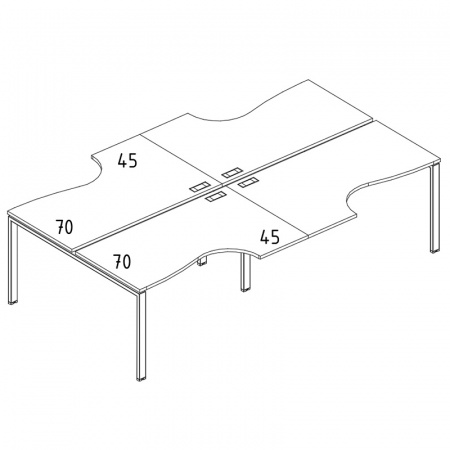 Рабочая станция со столами эргономичными "Классика" на металлокаркасе UNO (4х120)