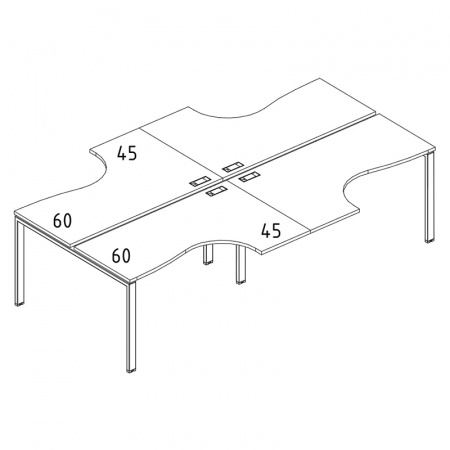 Рабочая станция со столами эргономичными "Классика" на металлокаркасе UNO (4х160)