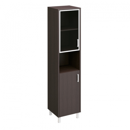 Шкаф для документов левый, двери стеклянная в алюминиевой раме + ДСП без замка + ниша