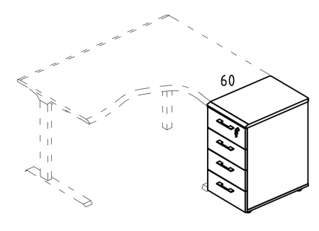 Тумба приставная 4-х ящичная с замком (1 скос) для стола эргономичного