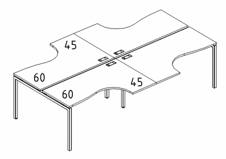 Рабочая станция со столами эргономичными "Классика"на металлокаркасе DUE (4х160)