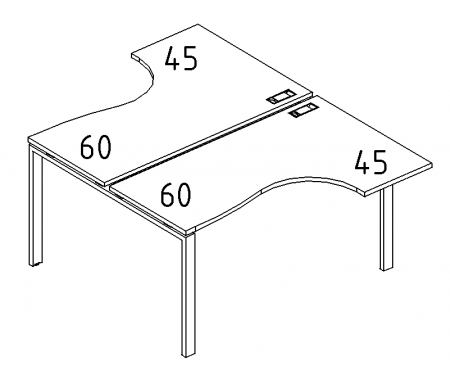 Рабочая станция со столами эргономичными "Классика"на металлокаркасе DUE (2х160)