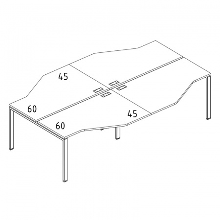 Рабочая станция со столами эргономичными "Техно" на металлокаркасе UNO (4х120)