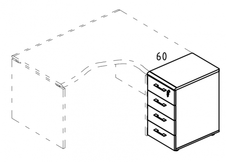 Тумба приставная 4-х ящичная с замком (1 скос) для стола эргономичного
