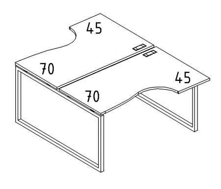 Рабочая станция со столами эргономичными "Классика" на металлокаркасе QUATTRO (2х140)