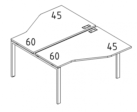 Рабочая станция со столами эргономичными "Техно"на металлокаркасе DUE (2х120)