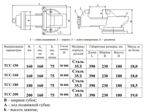 Тиски слесарные ТСС-200