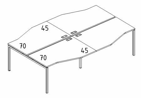 Рабочая станция со столами эргономичными "Техно"на металлокаркасе DUE (4х120)