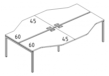 Рабочая станция со столами эргономичными "Техно"на металлокаркасе DUE (4х140)