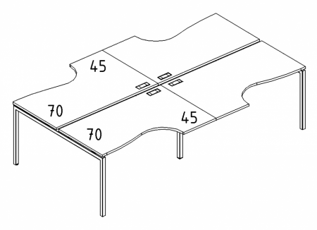 Рабочая станция со столами эргономичными "Классика"на металлокаркасе DUE (4х140)
