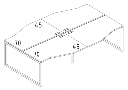 Рабочая станция со столами эргономичными "Техно" на металлокаркасе QUATTRO (4х140)