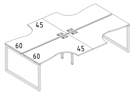 Рабочая станция со столами эргономичными "Классика" на металлокаркасе QUATTRO (4х160)