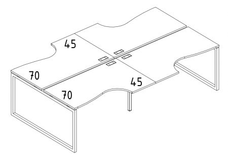Рабочая станция со столами эргономичными "Классика" на металлокаркасе QUATTRO (4х160)